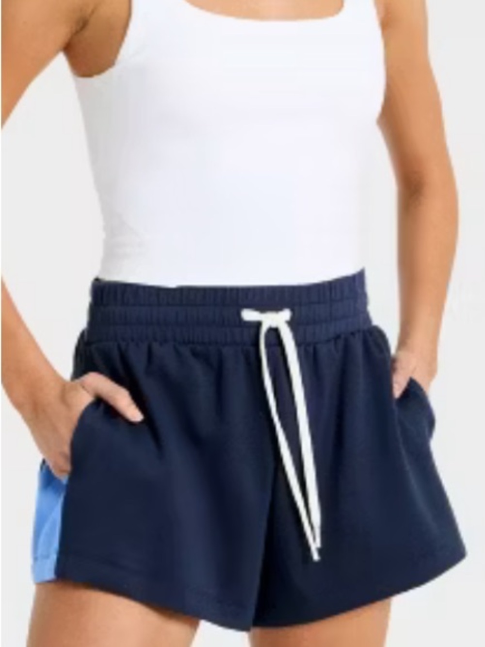 Navy Blue Airy Sleek Pique Drawstring Athletic Shorts - Picture 3 of 7